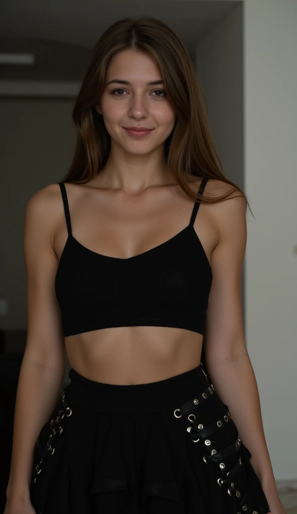 Sabrina Carpenter, smiling, body suit, standing outside leaning against a wall, cleavage