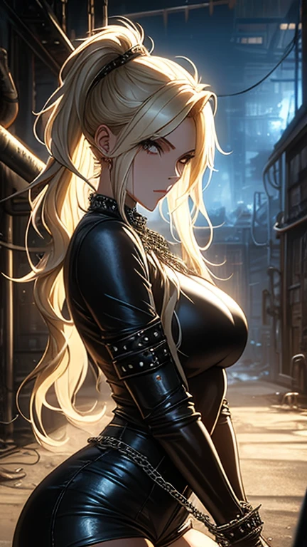 Albert Bierstadt, Mikael B, Omar Ba, Surrealism, mysterious, bizarre, fantastical, fantasy, Sci-fi, Japanese anime, electric blonde miniskirt beautiful girl Alice, wearing the clear blue night, perfect voluminous body, traveling through the city of midnight sun, detailed masterpiece Hyper realistic cinematic lighting shy embarrassed blushing looking at viewer real