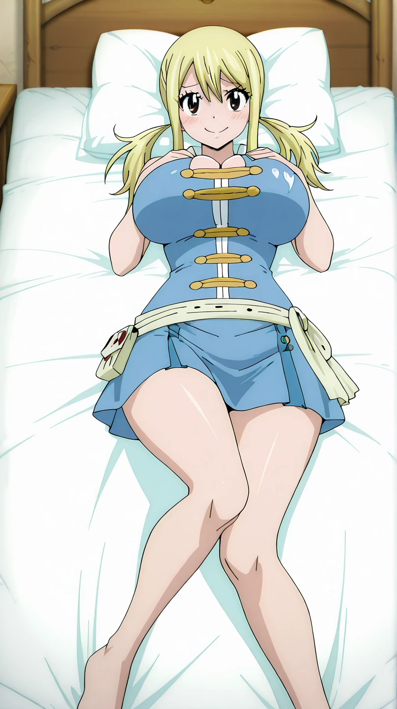 Epsilib, One girl, Cleavage, alone, necklace, Yellow Dress, White Dress, smile, Exposing shoulders, Sitting, View your viewers, sofa, Off-the-shoulder dress, clavicle, Frills, with own hands, Removable sleeves, indoor, corset, Westbow, red sash, Red Bow, Long sleeve, Mischievous face, Half-closed eyes, Mouth closed, 