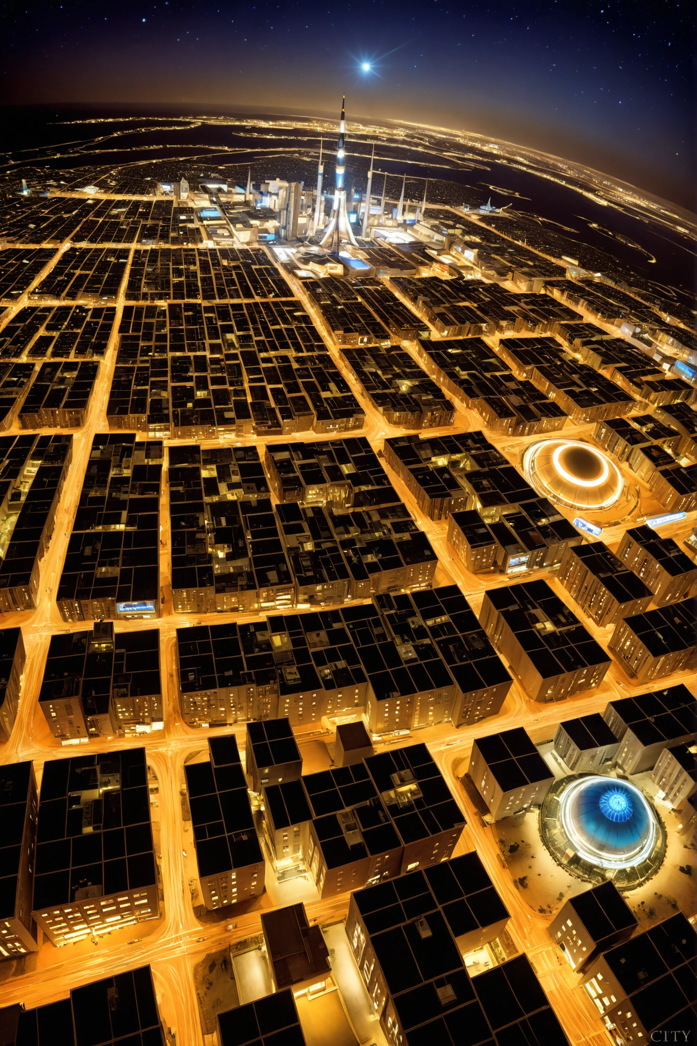 MARS CITY , Night life, fotografia panoramica de la Night life en una colonia espacial