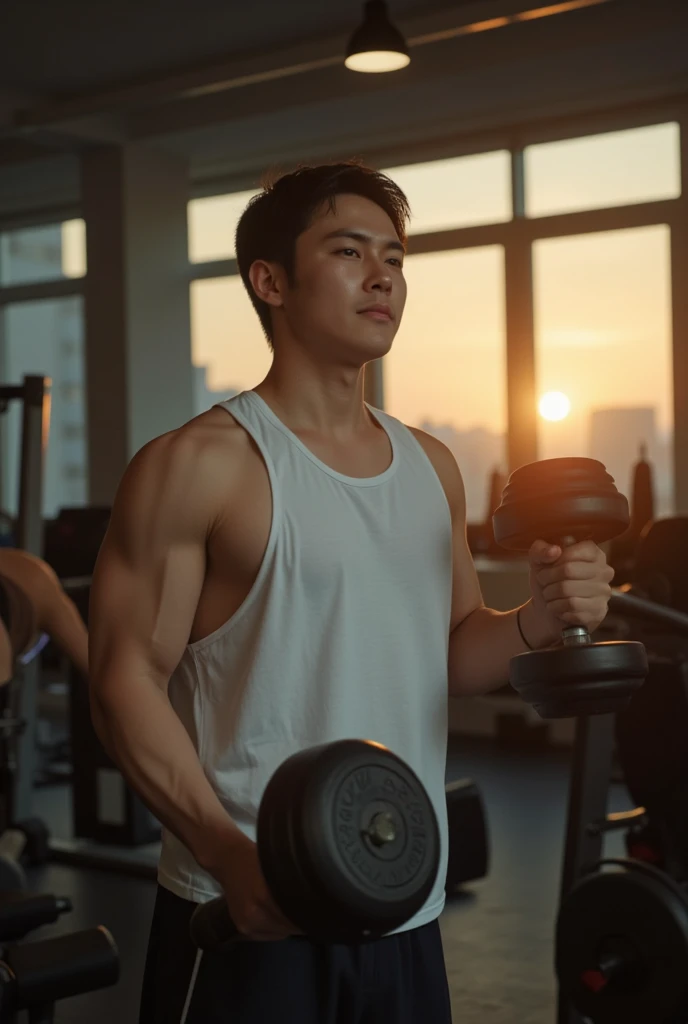an asian using gym bag at the gym
