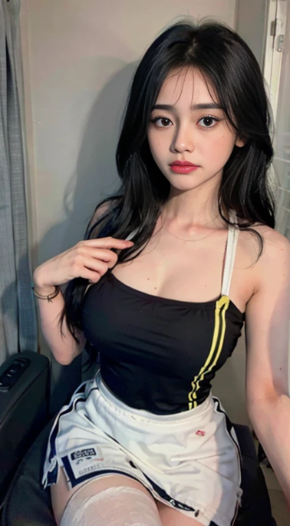Tee Tee 1,1 girl, (Asian Model), 18-year-old,soft body, black hair, Braid,whole body, hair reaches waist, whole body,((From head to foot)),black bracelets,black chain,Yellow bra,yellow pleated skirt, White Tall Boots,big earrings,close, 8K, RAW photo, highest quality, masterpiece,realistic, photo-realistic,fascinating,cute,yellow background, erotic pose, kneel down , spread legs