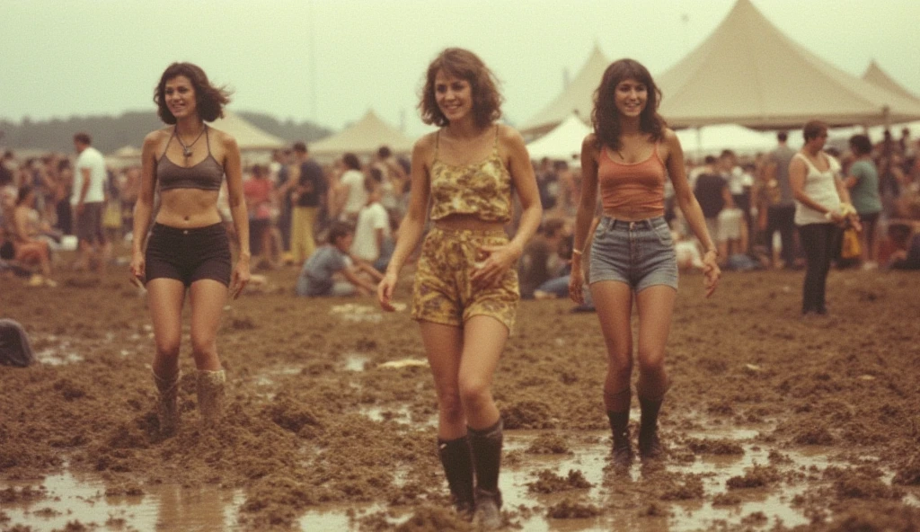 photo of 1970, a photo of woodstock festival, hippie, rave party, woodstock clothes, standing in woostock festival, natural skin, 8k uhd, high quality, film grain