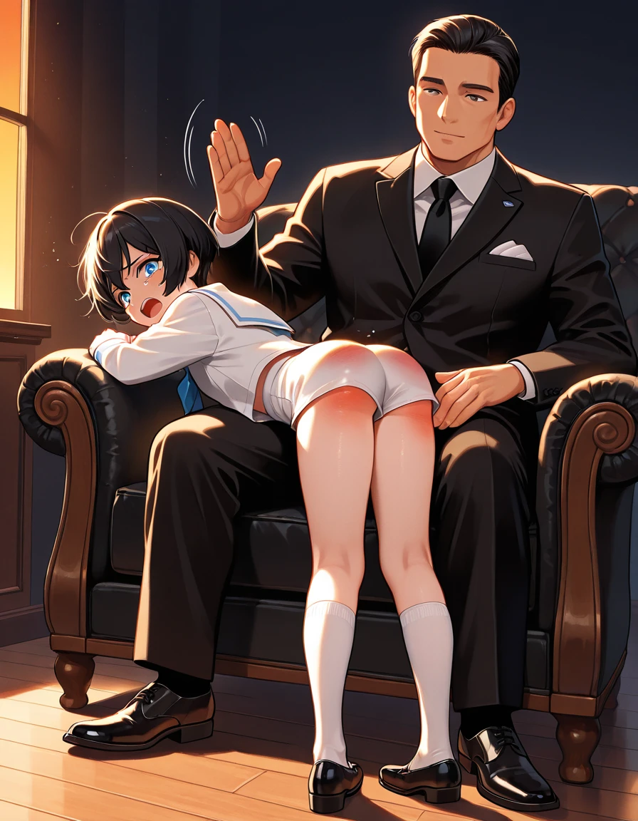 1 girl, completely naked, anatomically correct, short black hair, beautiful blue eyes, in pain, in agony, small , juicy ass, on all fours, having doggystyle sex, having doggystyle sex with a man in suit, a man in suit behind her, girl having doggystyle sex with a man in suit, a man in suit behind her, nightclub background, people in the background, photographers, photographers taking photos, taking pictures, 8k best quality
