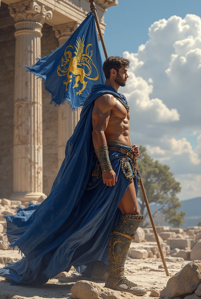 Greek warrior with modern weapons