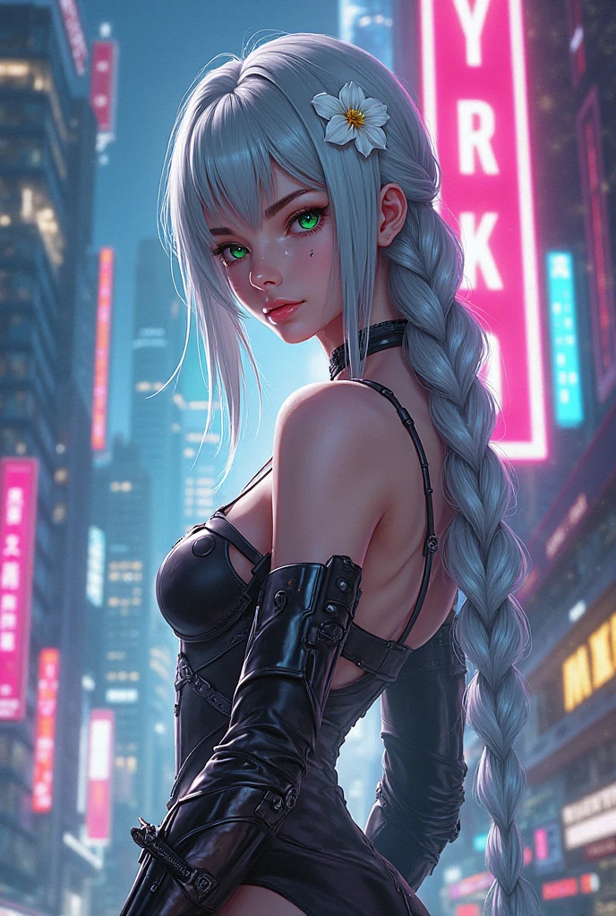 (best qualtiy,tmasterpiece:1.3), beuaty girl, Rainy days, Mist, alleys, looking at viewert, facing the photo, Cyberpunk-city, Alone in the alley, Neon lights in the alley, Very reflective city, long whitr hair, leg-garter,Tight miniskirt,nedium breasts,Clothes with openings, perfect hand,delicated,the night,Fell,One hand between your legs