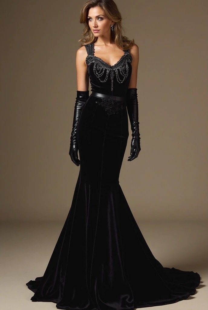 A stunning color portrait photograph of a beautiful woman Style-Princess:0 in a victorian era castle, wearing Tight Slim Long Deep Black Metallic Slit Latex Gown, a crown on her head, highly detailed