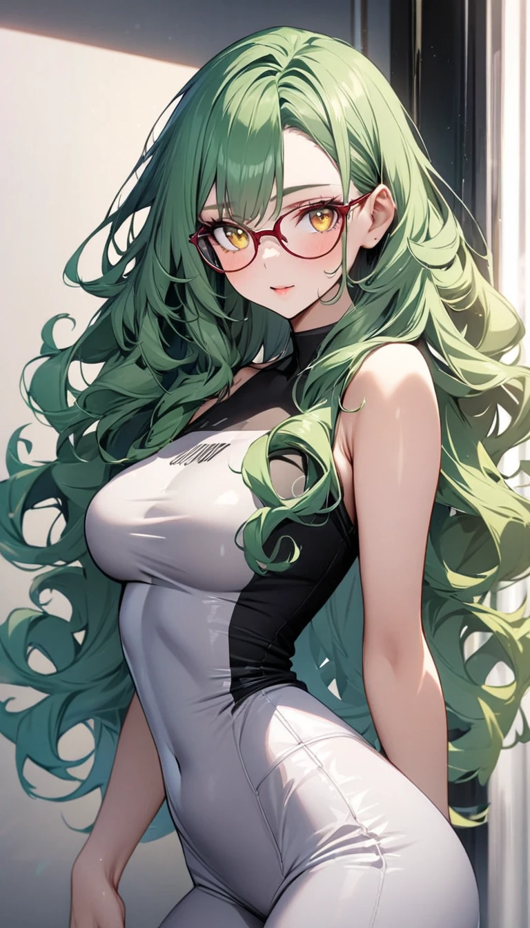 (Perfect body),Best Quality,(8K Portrait),(Official art)、(((((A smile))))、(((Forehead)))、Mouth open、(((blush))),(Sweat),((((large udder))))、nipples are protruding、((((Big ass))))、(((fatness)))、(Green hair),((The long-haired))、(greeneyes),(((thick thighs)))、(((Red knitted sweater)))、(((Black Pencil Skirt)))、(eye glasses)、adult  woman、Cowboy Shot、(((Arms behind the body)))、(Armpits)、Standing、(((‎Classroom)))、