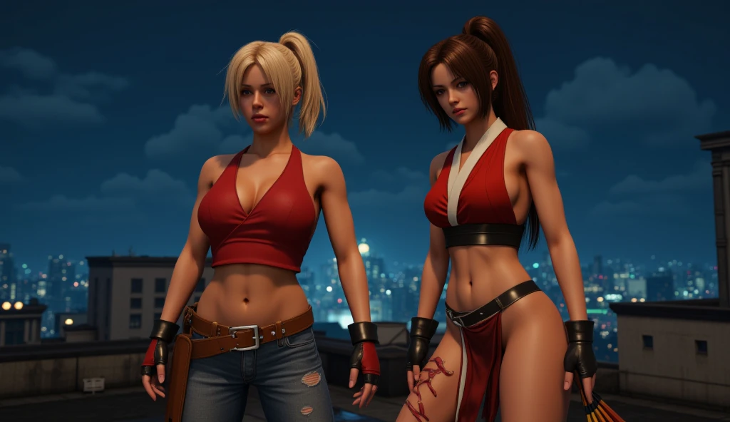 nina2, ((long blonde hair, ponytail, bangs, glowing blue eyes, makeup, narrow waist, skinny, medium breasts)), pelvic curtain, ((blue panties, blue bra)), full body, perfect body, (insanely detailed, beautiful detailed face, masterpiece, best quality) , (((solo))), (((1girl))), (((mature))), (extremely detailed 8k paper CG wall unit: 1.1), (moon, fullmoon, temple), (smile face for the viewer), ass, looking back, from behind,