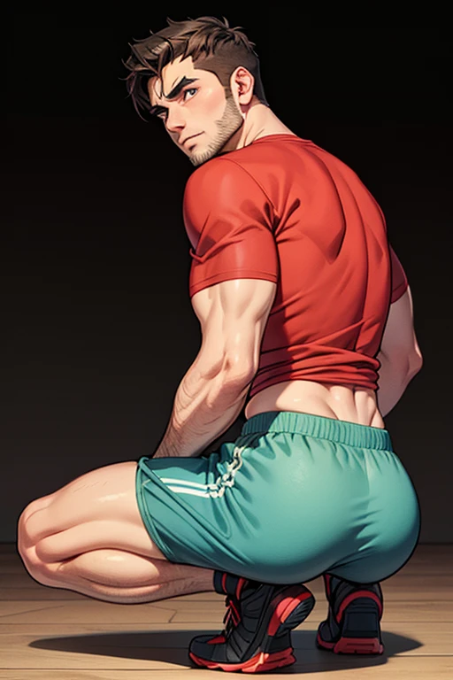 a detailed picture of a boxing match (one male anthros), slim body, slim features, in a boxing ring, Ross Tran, ruan jia, trending on artstation, foxovh, ((terrier dog, reddish-brown fur, green shorts, knocked out on the floor)), from side