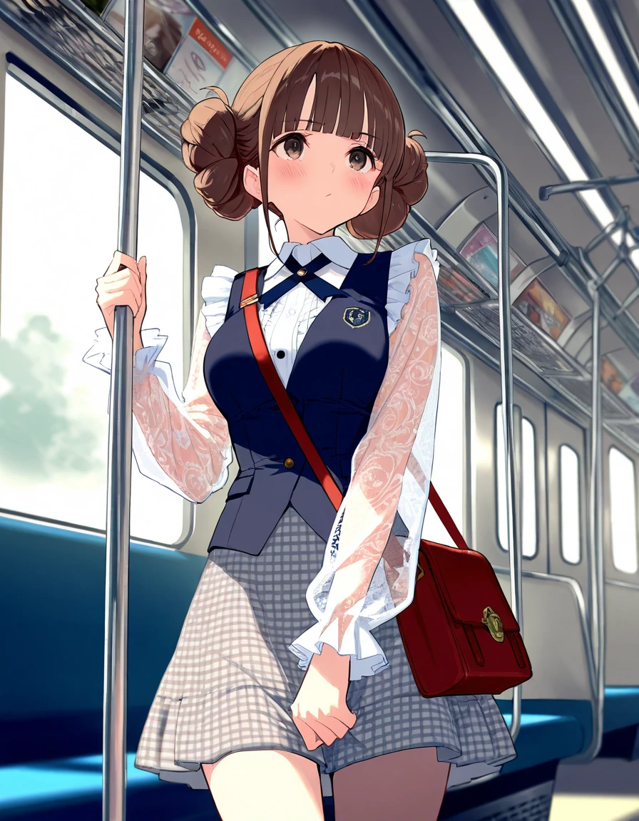 violet evergarden, peeing herself, peeing, peeing self, very desperate to pee, at a train station, full face blush, sad, crying, flustered, pubic hair, black stockings brown boots ruffled panties, peeing, peeing self, peeing, peeing self, pee puddle, puddle of her own urine is forming around her feet, holding small briefcase, long dress,