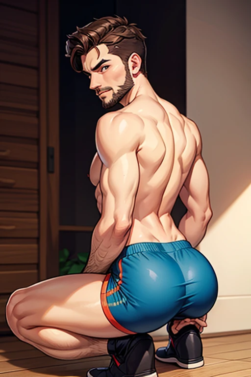 Best quality, realistic, award-winning illustrations, Full Body Display (Intricate Details: 1.2), (Fine Details), (Intricate Details), (Cinematic Lighting, Best Quality), Sharp Lines, Sharp Focus, Official Art, 16k, On White Background, (Man with Bad Smile: 1.3), A Naughty Young Boss, A Man with Short Hair and Muscular Stubble with a Beard, Macho (Short Hair Beard Stubble: 1.3), Short Hair Inch, Smiling Look, (32 years old), Short Inch Hair, (Detail with Light Wrinkles on the Face: 1.2), (Mature Male Facial Detail: 1.2), Strong Male Features, Flirting with the Camera. No top, bare chest, revealing perfect chest muscles and seductive, only the lower body wearing completely transparent skin-colored tong, naked, thick, varicose veins, slightly shiny, slightly nude, seems to overflow, alluring faint overflow, extreme detail depiction, man poses for photos, sexy and provocative, minimalist background, pose for photos. Full body display (transparent skin-colored thong with vaguely revealing internal erection structure: 1.7) (Extreme sexiness and seduction: 1.5) (Full body display, panty bulge, male erection: 1.9) (Perfect facial features of an Asian supermodel, : 1.5) sweaty, hot, hormonal bursts --auto --s2