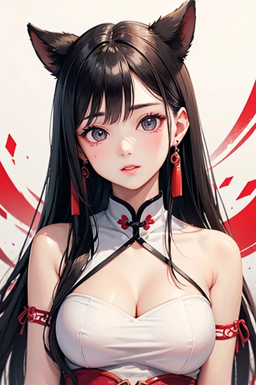 Seven Rhaeyar (Deylta), Ancient Star goddess, Perfect female anatomy (Royalty, Adult Female, 166cm in height, Cool pale skin, slim, slender, 34D breast size, Long Jet Black Hair, Gray Colored Iris , a set of Jet black colored horns on her head), Neutral facial expression, Elegant black uniform dress, female choker accessory with silver complimentary jewelry, dragon motifs, Black rope accessories, Simple Black Background, receiving light from the front, focusing on her face up close, Ethereal glow, Red Rose petals falling, Japanese inspired, Close up view, detailed features, high quality resolution