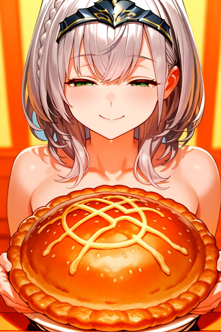 Highest quality, masterpiece, High resolution, 一人in, {akinsuki_Carilo}, blonde_hair, short_hair, green_eye, Shiny_hair,, Shiny, ((((切歌風×hair飾り))))hair_, hair_between_eye, One girl, Looking_in_Audience, upper_body, Fully nude,With nipples,Pussy fully visible from behind,Butt Show,Big Breasts,