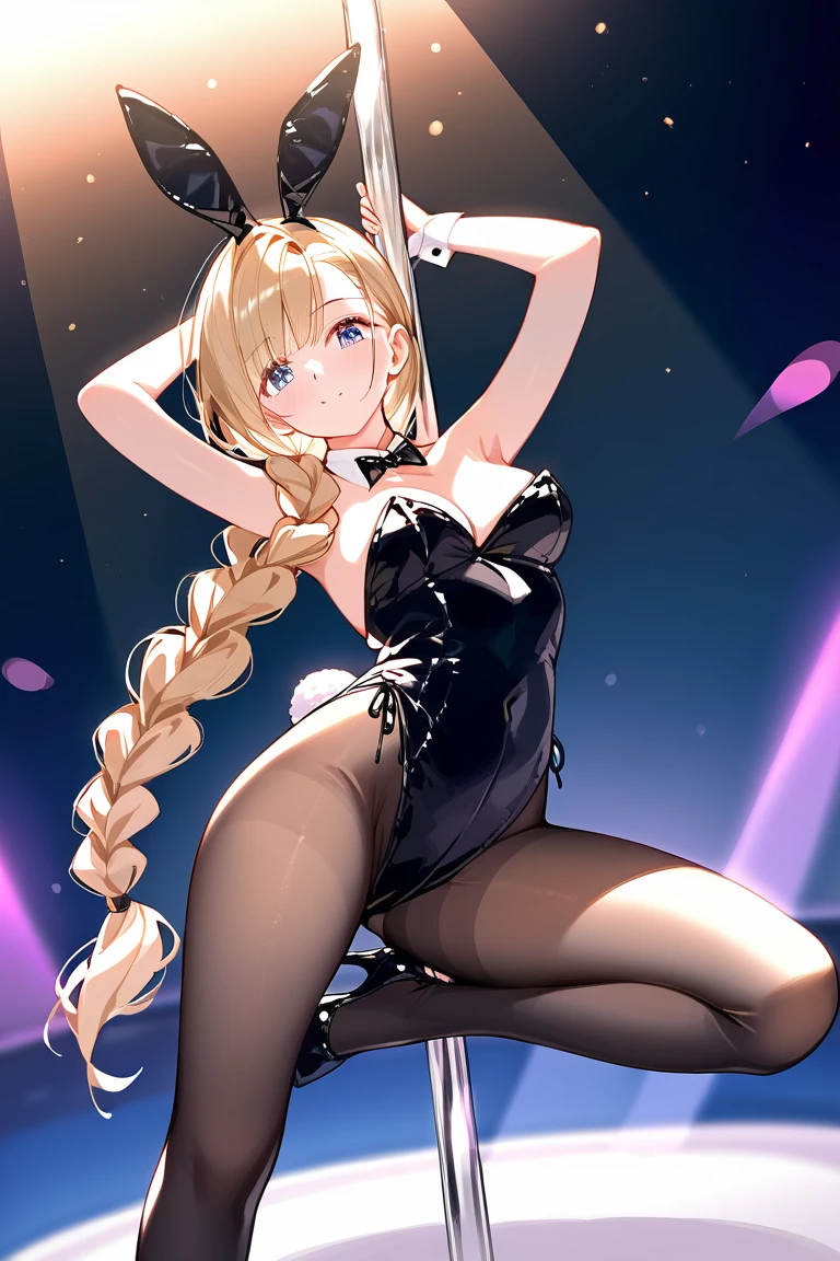 Big Breasts,Confused eyes,Baby Face,Black Bunny,sexy,whole body,,Thin twin tails,Flaxen Hair,Hearts in eyes,Leg spread,Fishnet tights