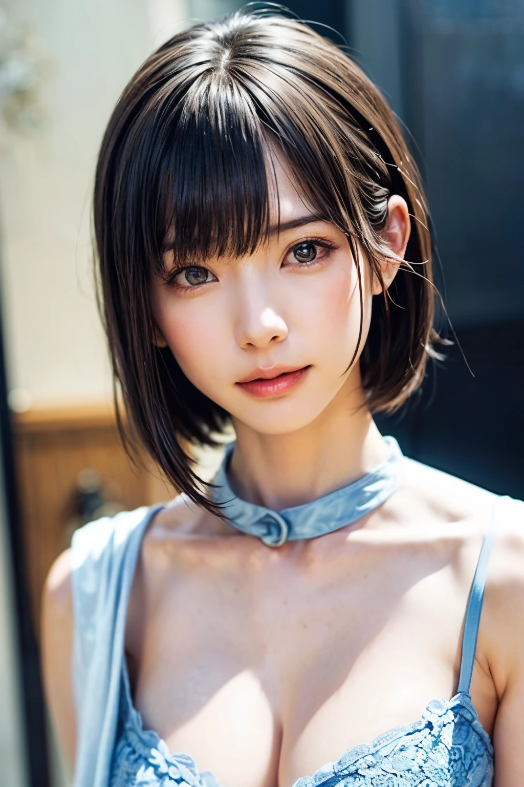 pureerosface_v1:0.3, best quality, photorealistic, 8k, high res, full color, 1girl, woman, 20 years old woman, (skindentation), (portrait:0.6), trees, park bench, daylight, ((park background:1.52)), full color, ((necksweater:1.68)), looking at viewer:1.8, (1girl eyes looking at viewer:1.55), (short-length hair, brownhair, partedbangs:1.45), (bokeh), 