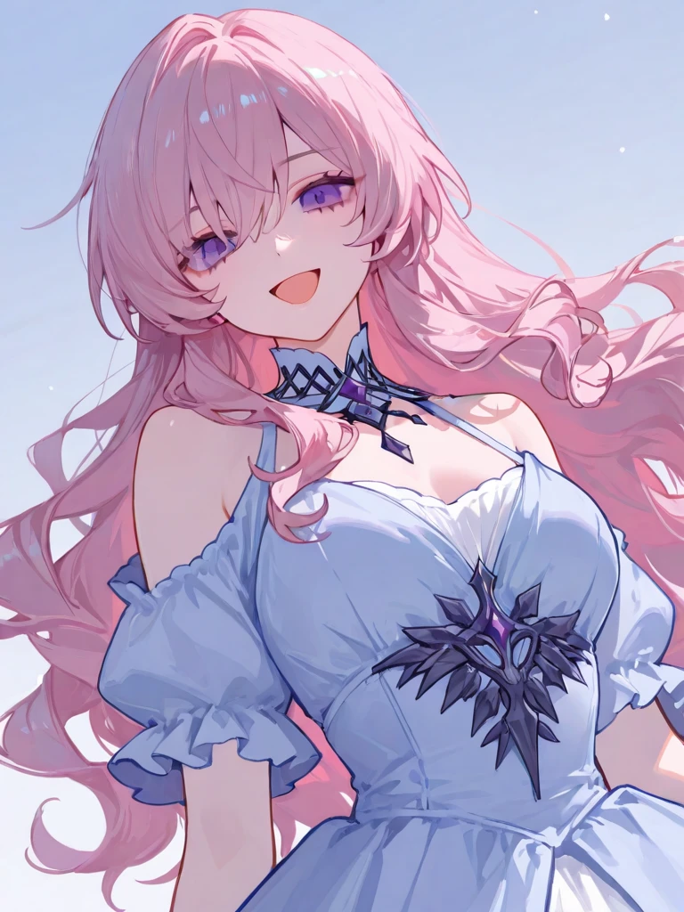 (masterpiece,Highest quality, Very detailed, beautiful, Exquisite, 16K, Full HD), ((smile,Happy:1.5)),get up,((Frills, Sparkling fluffy layered ball gown)), (Pink medium hair,Wavy Hair,Fluffy hair),(White skin,Lavender eyes, Long eyelashes, Big eyes,Pale pink cheeks), (pastel colour,Fantasy art:1.2), (White Background:1.8),Look forward,Upper Body,体がLook forwardいる.,No text