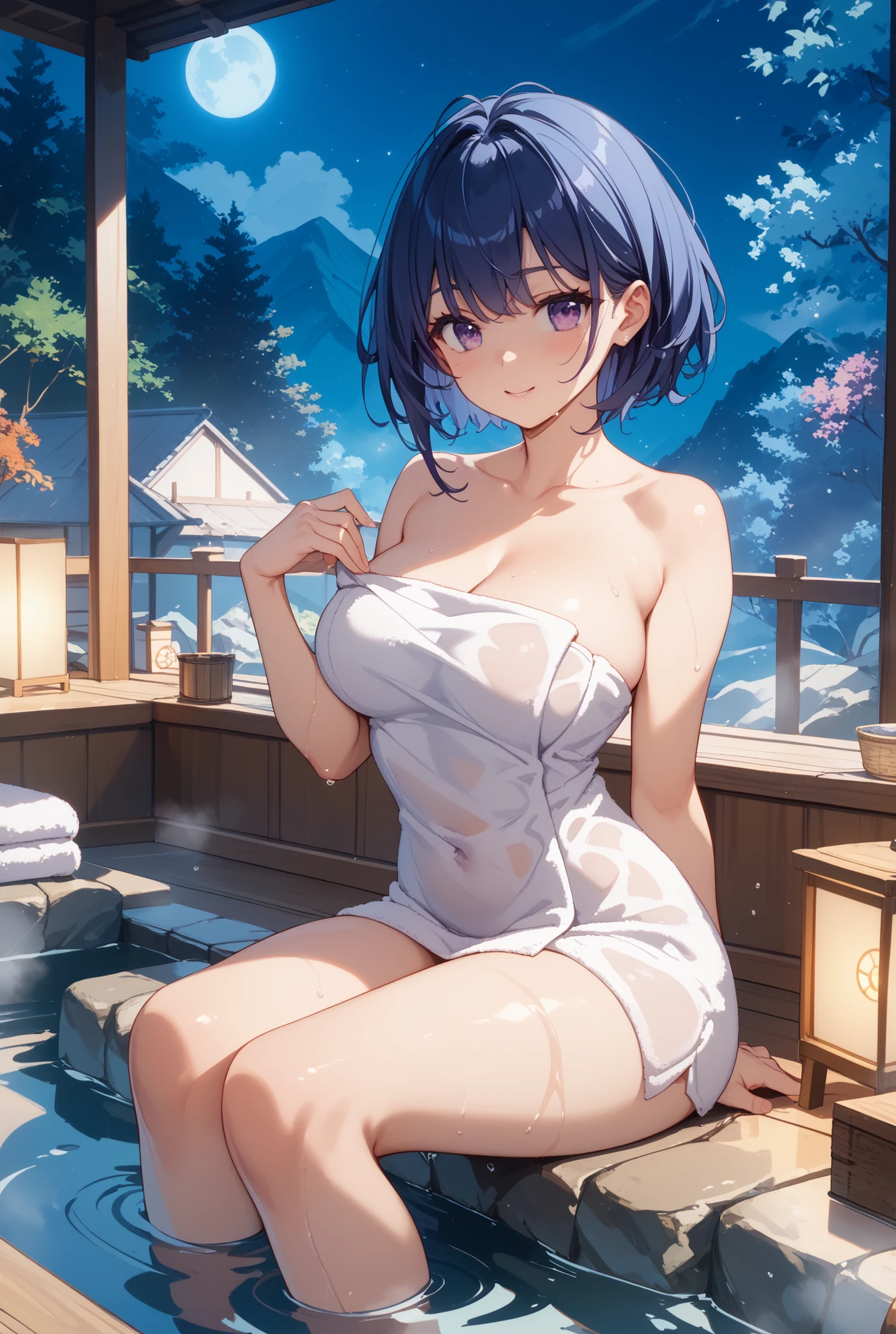 kaito, two-toned hair, blue hair, purple hair, purple eyes, scarf, necklace,, short hair. nsfw, nude, naked、, big breasts、 flooding、Abandoned amusement park、 fire、heavy snowfall、frozen、 file, crying ,flooding 、abandoned hospital, heavy snowfall 、frozen、 、whole body, solo