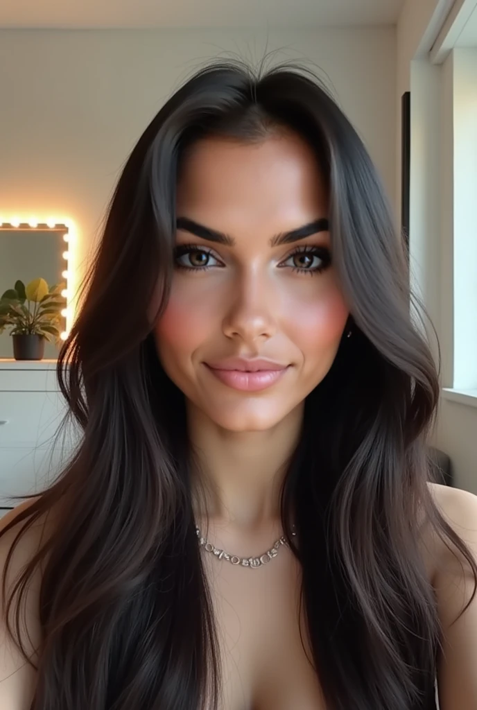 arafed woman with long dark hair and a white top, sultry smirk, 18 years old, very pretty model, cute seductive smile, olivia culpo, seductive smile, smiling seductively, crazy seductive smile, beautiful model, slight smirk, gorgeous woman, instagram model, gorgeous beautiful woman, julia sarda, beautiful and smiling, madison beer