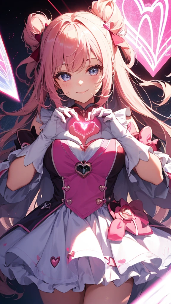 Masterpiece, animerealistic, Top quality, Ultra high definition, Maximum resolution, Very detailed, Professional lighting, kabedon pov, looking at viewer, smug, glowing eyes, One girl, she’s a female oni, hearts around, devilish girl, she has light red hair, pastel pink gothic demoness, pink and red outfit, Very cute, Sit , long hair, Heart hairclip, a pink red corset top, gothic, accentuated huge breasts, sweat, yellow eyes, beautiful eyes, wearing mascara, Blush, valentines setting, love in the air, princess