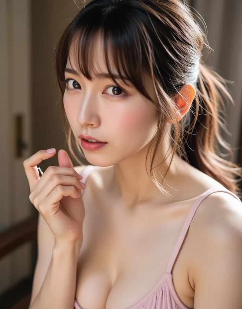 (((perfect ???????))),A piano recital in a dark and solemn atmosphere at the large Obera Theater, where a packed audience will be enchanted.,Ultra-realistic 8K,美しい二十歳のpianist,(A single beam of light illuminates the performer in the dim darkness:1.2),((Sitting on a chair, he performs flawlessly with emotion and flowing finger movements.)),clean,masterpiece,Professionalの淡いアートライトワーク,famous works,perfect face,((perfect female body)),solo (An immersive atmosphere,chiaroscuro:1.5),,fantastic space,very detailed_iedium chest,Professional,The background is beautifully blurred due to the deep depth of field.,realistic:1.3,long shot,1 girl,pianist,High neck one piece mini skirt dress,No sleeve,Beautiful woman pulling piano,Full body shot with focus on the face,Grand piano,(artificial soft cocktail rays:1.3),(movie-like performance:1.3),Spotlight,amazing beauty,best image quality,Professionalの画角,excellent details,ultra high resolution,realistic:1.4),high detail,focus on details,High concentration of 1girls,(Beautiful long chestnut hair braided together),Delicate high nose and glossy lips,beautiful face,Long limbs like a model,