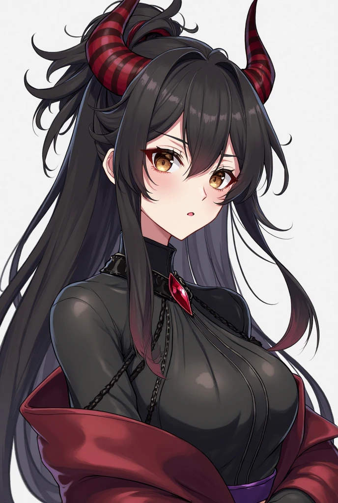 anime panel,upper body, 1girl,solo Korean, long black curly hair with red highlights, red, slanted eyes, casual clothes, ear piercing, necklace, hair illuminated by party lights, party background, long chic dress, smiling showing teeth,closed eyes,blushing