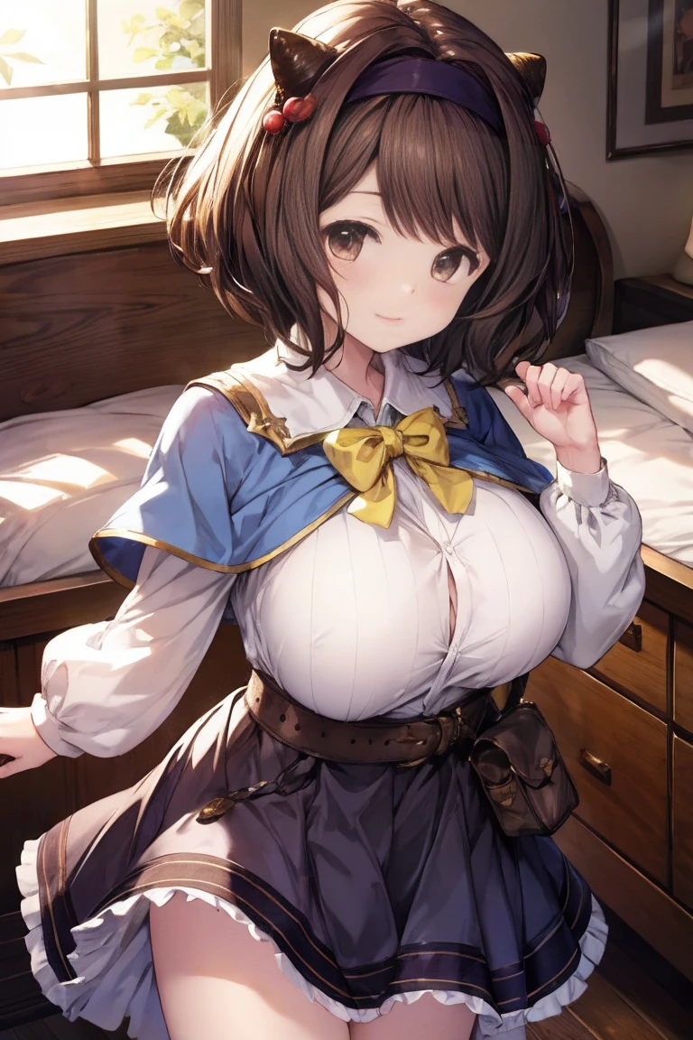 (Masterpiece), 8k wallpaper, solo, Watanabe you, game cg, beautiful detailed face and eyes, perfect anatomy, kneeling, wood floor, looking up at viewer, corset, thigh highs, blush, glossy lips