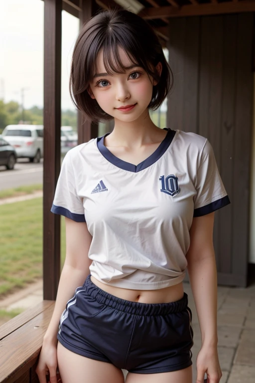 NSFW,gigantic huge tits ,g-cup,bell-shapedupward、japanes,Japanese, hi-school girl,sixteen years old,174 cm,60 km,Brown short bob hair,Little Red Sleeveless Volleyball Uniform、Black bloomers、Black knee pads,Black socks,White sneakers、Volleyball Court,Bright lighting,brightened,Shaded,Saori Kimura,detailed body shape、realisitic、An ultra-high picture quality、8K、Beautiful photos、Slender upper arms、Pichi Pichi,sideways Facing,nudde,Lift your chest,Get your out、Muchimuchi、sensually、Thick、((arms behind back))、((Colossal tits))、((Lower breast))
