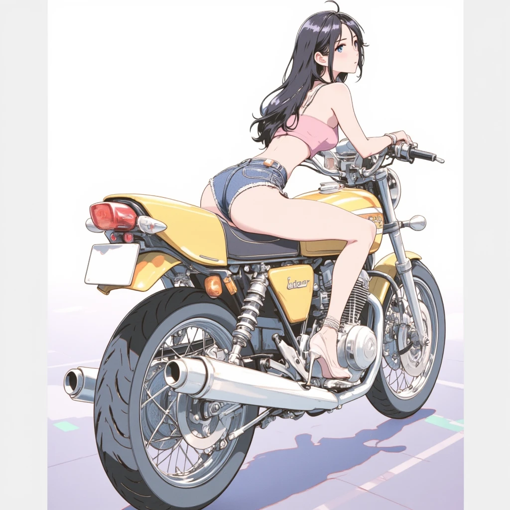 Beautiful woman wearing a bikini riding a cool motorcycle.