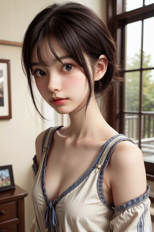 (Raw photography、top-quality)、(realisitic、Photorealsitic:1.3)、top-quality、masterpiece、extremely delicate and beautiful、A highly detailed、nffsw、A sense of unity、2k wallpaper、magnifica、Beautiful in every detail、masterpiece、浅笑、top-quality、Highly detailed ticker Unity 8K wallpapers、huge filesize、ultra-detailliert、hight resolution、ighly detailed、Female 1 Person、Slim body、D-cups、(Black Leotard Top:0.7)、(Pink skirt:1.2)、(Bun hair)、(brown haired)、Look at the front、Sharp Focus、Face Close-up、pureerosface_v1:0.8 Short Hair、Instagram、Viewer's Perspective、selfee