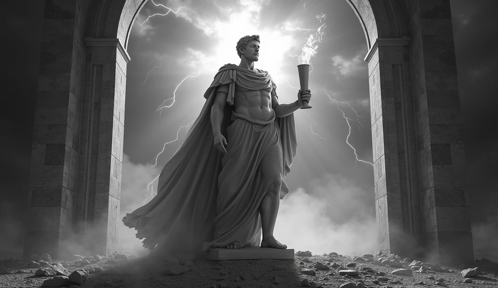 a realistic full body greek white marble statue of julius caesar wearing a ghostly toga, neutral background, moody, , photorealistic, cinematic scene, super detailed, hyper realistic, bright lights, 8 k --auto --s2