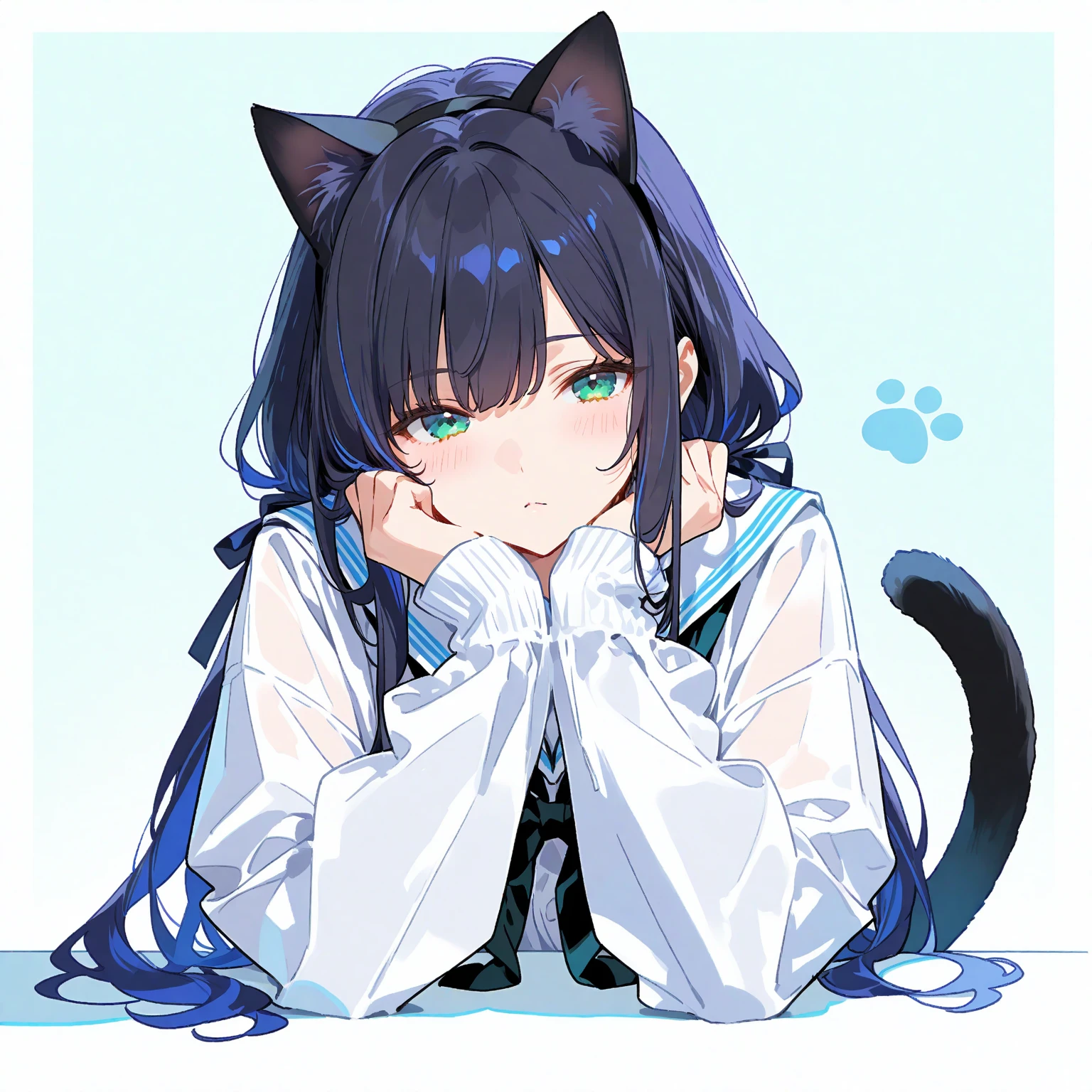 Little Loli Cat Lady Extreme details Dain Yoon style Deep white and sky blue Best quality Masterpiece Very detailed