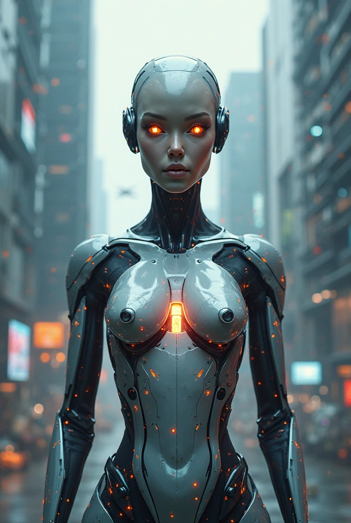 a woman in a futuristic suit with a glowing head and chest, cyberpunk art inspired by Marek Okon, cgsociety contest winner, digital art, gynoid cyborg body, girl in mecha cyber armor, cyber suit, cybersuit, in white futuristic armor, cybersuits, diverse cybersuits, gynoid body, echo from overwatch, perfect anime cyborg woman