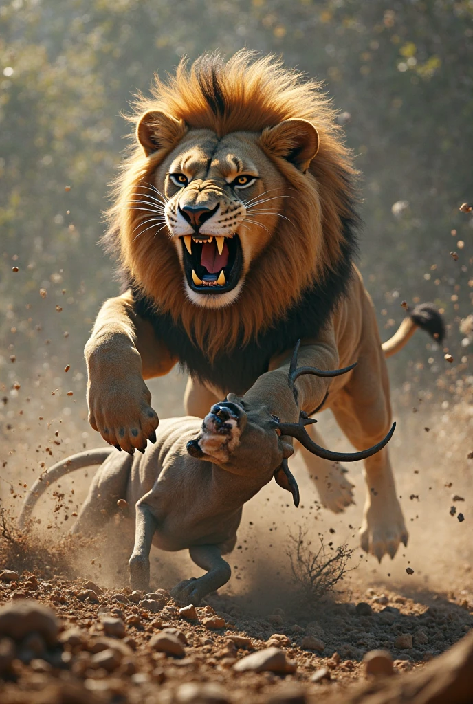 Pit bull vs lion fighting