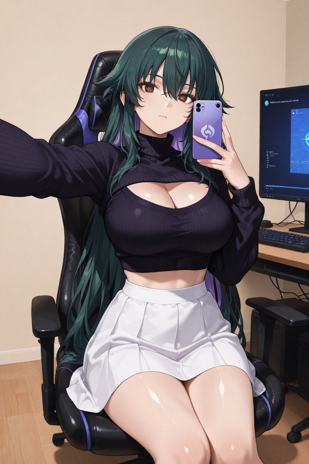 Two Girl,black hair, perfect body,cute,big ,sexy,high school,blue and green eyes,anime