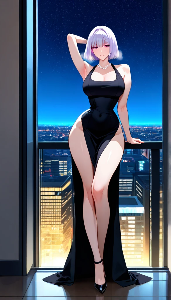 Slim beautiful woman in beige mini dress posing in front of a black building, a picture by Adrian Zingg, trending on cg society, slim spanish hot woman, (open_legs:1.5), tight attire, tight outfit, beautiful girl, alexa grace, wearing tight leather mini dress, (daring short mini dress:1.5) tight fit, power big round breasts, slim girl, young and cute girl, blonde girl, tight dress, narrow hips:1.2, wide shoulders:1.2, thin hips:1.2, narrow waist:1.2, both arms behind the head, hands not visible, perfect legs, slim long legs, perfect proportions, standing, waist shot