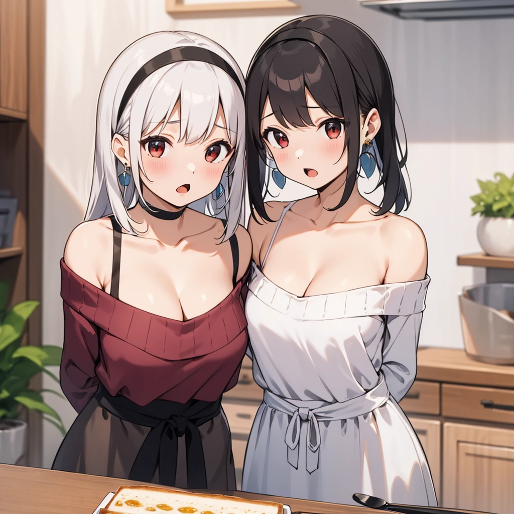 nakedエプロン、Put rice in front of you、One girl、18-year-old、Large Breasts、very cute、Light Hair Color、Shy expression、naked、Wearing an apron、nakedにエプロンを着けている、Japanese food is on the table、Her Room、living