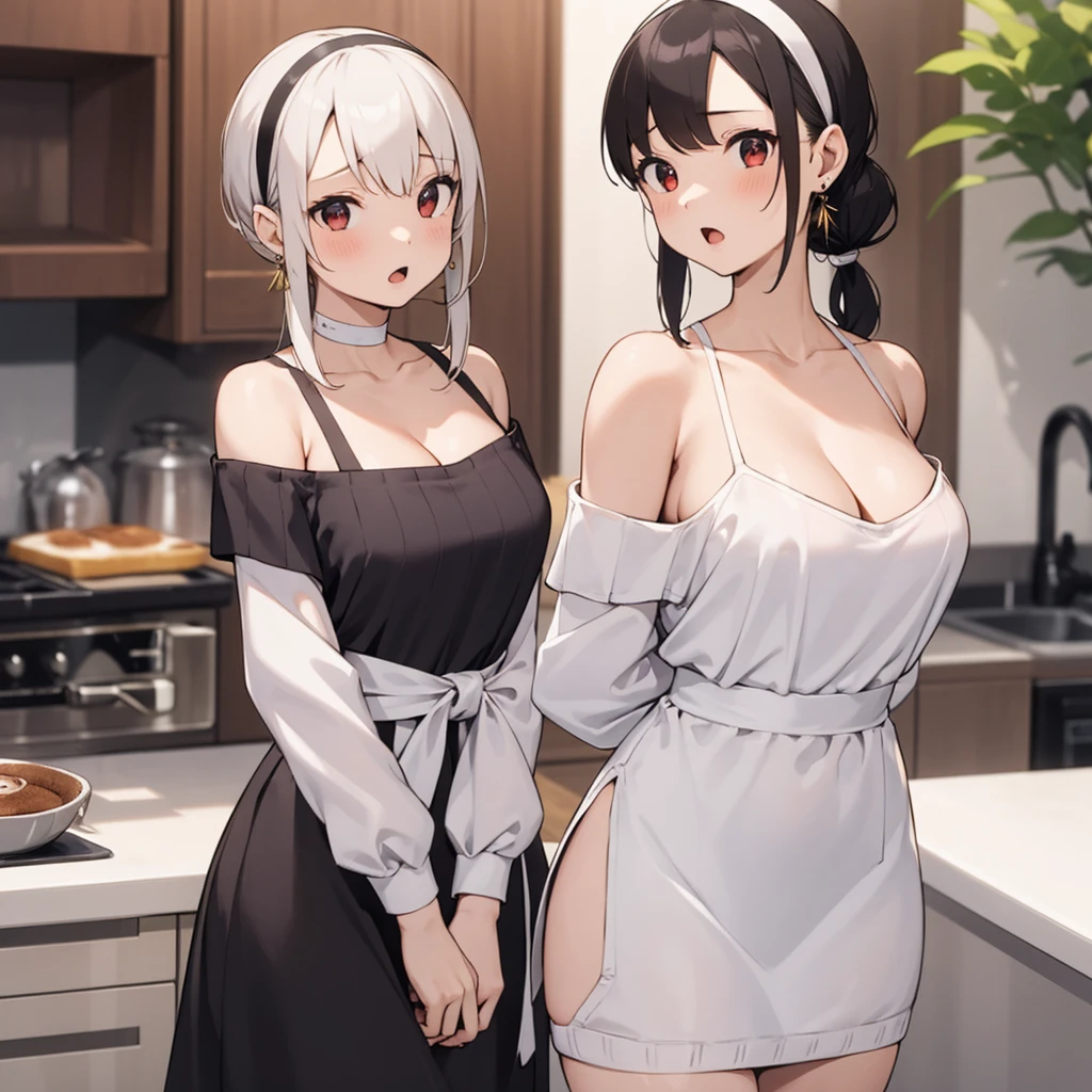 2lady(different hair style), ((ultra-quality)), (Bukkake:1.5), , (side view), (profile), (backwards), (sexy back), (side colossal tit:1.6), (in 8K), (arms behind back:1.5), (arms are down), ultla highres, Hyper Detailed, High contrast, Ultrafine Strike, creative refinement, absurdres, Realistic, extremely detailed CG unified 8k wallpaper, Highly detailed, High-definition raw color photos, professional photography, (Realistic portrait), Cinematic Light, Beautiful detailed, 28 years old woman, (realistic skin:1.3), (shiny skin), (Best Quality:1.4), Super Detail, High quality, ​master piece, lifelike, (After SEX), Bukkake, Perfect face, (cum on chest:1.5), (Bukkake:1.5), (covered by lot of cum:1.3), (Sharp Focus), (upper body), (close up), Delicate Beautiful Hair and Eyes and Face, Delicate eyes, radiant eyes, Lifelike, Hyper-detailing, (Silk backless silver dress:1.3), (bare shoulder), (sleeveless), (no bra), (covered breasts), (mini skirt), (Sheer areola:1.1), (colossal breasts:1.6), (big breasts:1.5), (Beautiful breasts:1.5), (smooth stomach), (covered nipples:1.4), (arms behind back:1.3), Beautiful cute woman, camel-toe details, (SFW), wet clothes, (slim body), slim, wet, pale black eyes, (bob cut), (ponytail), (light blonde hair), (dark hair), (smooth back)