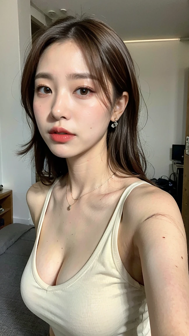 one person、whole body photos、Yellow polo shirt、Cleavage、Green mini skirt、fun、Blonde、、whole body、slender、woman、White drool coming out of the mouth、Twin tails、 Fair skin,Super cute、Soft and Face、Brown Hair、8k resolution、Surreal、Ultra high definition、 Soft Body、A-cup small breasts（（Highest resolution、8k、masterpiece：1.3））、Ultra-fine face、Ultra Fine Lips、Beautiful Eyes、double eyelid,Slender figure、I can see your thighs、Shapely small breasts、Light blue wall