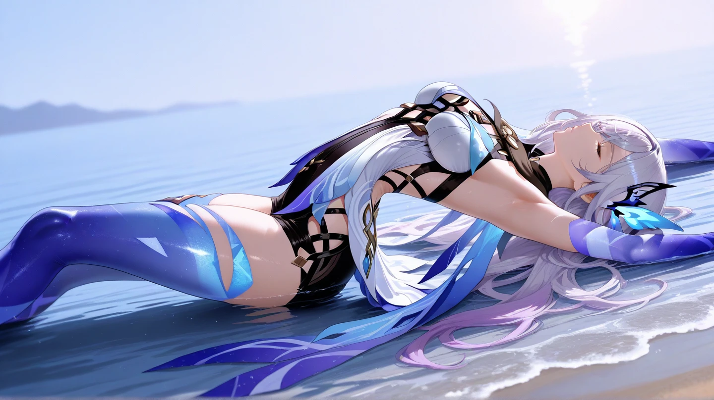 Giantess with firm , long sexy legs, yellow hair and in bikini is lying on the ground, while the city at her feet burns in flames for the destruction she has caused, while people run away from her, so as not to die crushed by her heels. Giantess, goddess, macrophilia, curvaceous body, hentai, fetish, sexy legs, bikini, high heels, high quality
