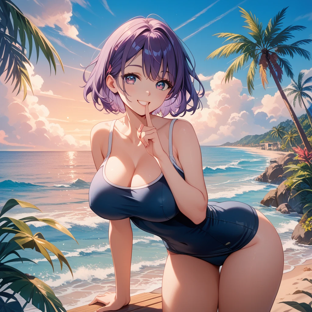 Bigboobs, purple hair, (detail face), (detail body), (bend your knees and open your legs), glowing eyes, sit down, white background, ponytail, yellow eyes, nudes, (full body)