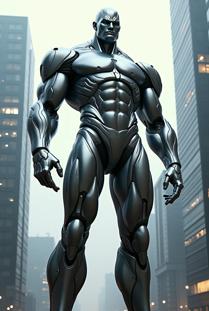 Steel-skinned superhero bending bars