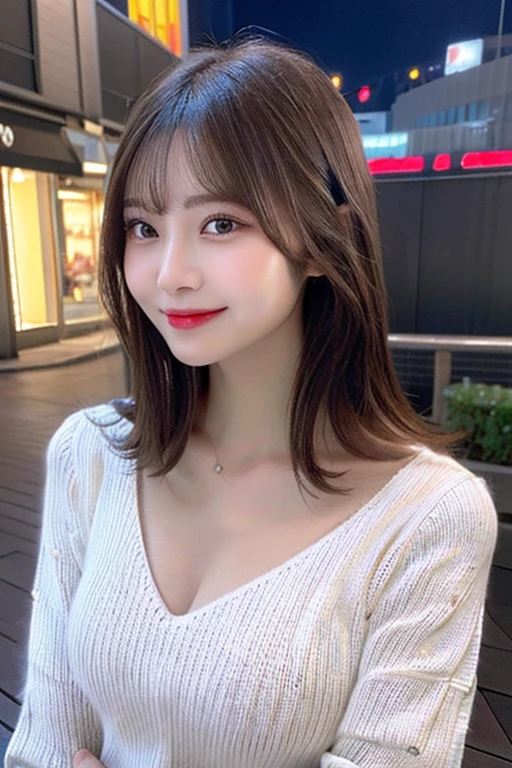 highest quality, table top, ultra high resolution, (Photoreal: 1.4), Front view, Half body, famous japanese actress, revealing clothing, very beautiful woman, cute, Cinematic 35mm lens, f/1 .8, Beautiful double eyes with equal left and right sides, 上Half bodyショット,smile