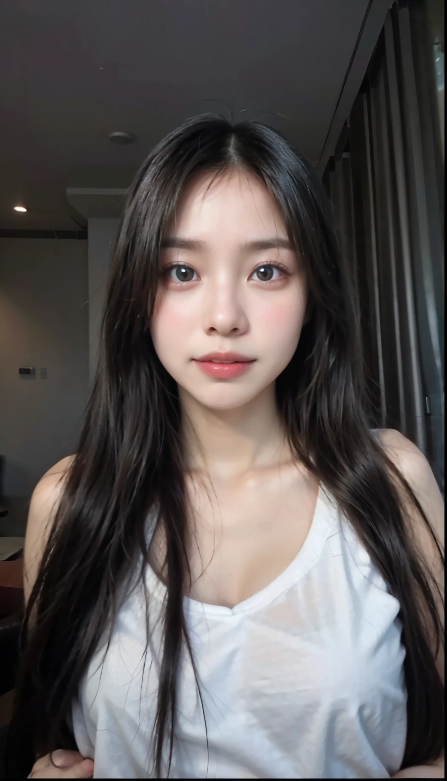 high resolution, girl, Korean model in her 20s with double eyelids, pretty face, masterpiece, A beauty who looks like she had plastic surgery, pretty face형, black hair, face close up, perfect skin