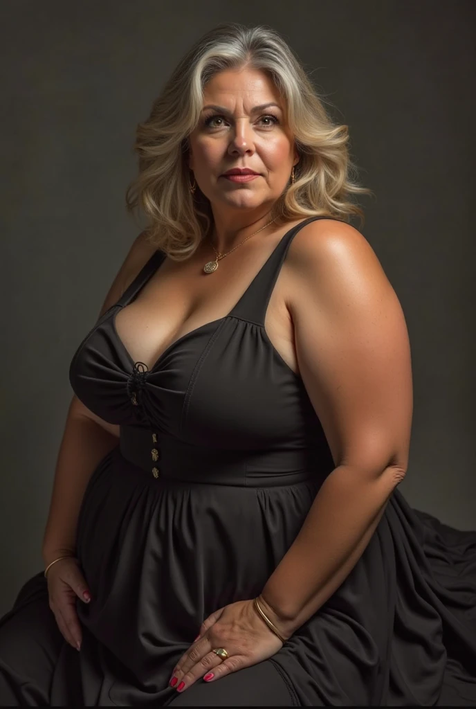 Older fatty women in hot dress in room full body in black dress