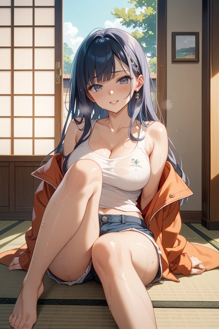 (masterpiece, highest quality, High resolution, realistic pictures, realistic skin:1.1),.
(wearing a purple hoodie, loose socks:1.1),.
one girl, beautiful eyes, shining eyes, brown hair, medium long hair, university student, Location: Living room in the apartment
(seiza: 1.8), (seiza: 1.8), (seiza: 1.8), (seiza: 1.8), (seiza: 1.8), (seiza: 1.8)
(She is Wearing a denim tight mini skirt:1.5),(She is Wearing a denim tight mini skirt:1.5),(She is Wearing a denim tight mini skirt:1.5),(She is Wearing a denim tight mini skirt:1.5)
(Panties are slightly exposed between the skirt and thighs: 1.5),(wearing a simple light blue dress: 1.8),(Wearing a denim tight mini skirt: 1.8),(Wearing a denim tight mini skirt: 1.8)
(simple Light blue cotton panties: 1.5),(Light blue cotton panties: 1.5),(Light blue cotton panties: 1.5),(Light blue cotton panties: 1.5)
(face with a provocative smile: 1.5),(face with a provocative smile: 1.5),(face with a provocative smile: 1.5),(face with a provocative smile: 1.5)
NSFW