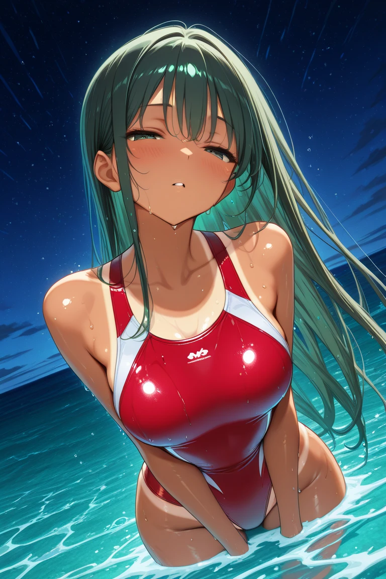 ram invader, detailed breasts, anime dick, (cheerleader: 1.2), muste piece, best quality, open mouth, tooth, ultra-detailed breasts, Yellow eyes, Pretty eyes, detailed face, Pretty girl, big chest, red face, (wet with water: 1.2), Generally poor breasts,, (Missionary position:1.5), , (Heart shaped pupils: 1.5)