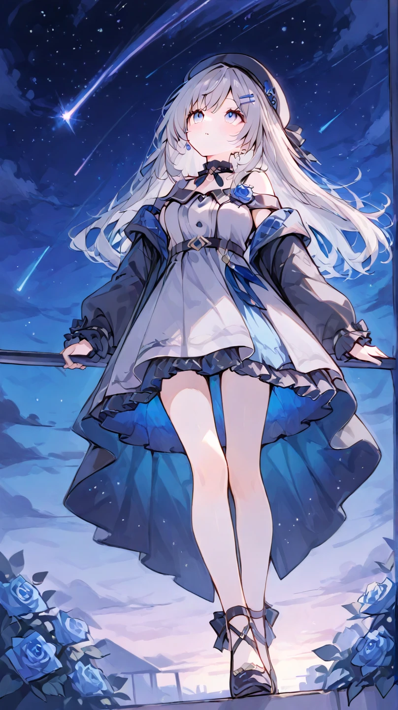 ((masterpiece)),(((best quality))),((ultra-detailed)),((((full body)))),(unhelpless),tear,crying,((((( falling from the sky))))),(( Weathering With You)),(((full body))),(illustration), (1 boy),((falling))，tear,((face towards the sky))，(hair flows upwards)，((illustration)),((disheveled hair)),anime screeshot,((frills)),(1 boy),big top sleeves, floating,beautiful detailed isky,beautiful detailed eyes,overexposure,,expressionless,side blunt bangs,hairs between eyes, ribbons,bowties,buttons,bare shoulders,(((small breast))), detailed  clothes,blank stare