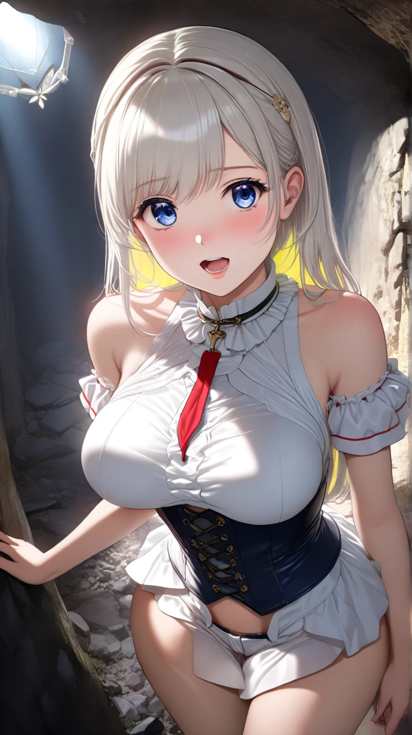 (masterpiece, best quality), 1girl, Platinum Blonde Dutch Side Braid with Messy Finish, Size E breasts, <lora:naked_cape_v1:1> naked cape