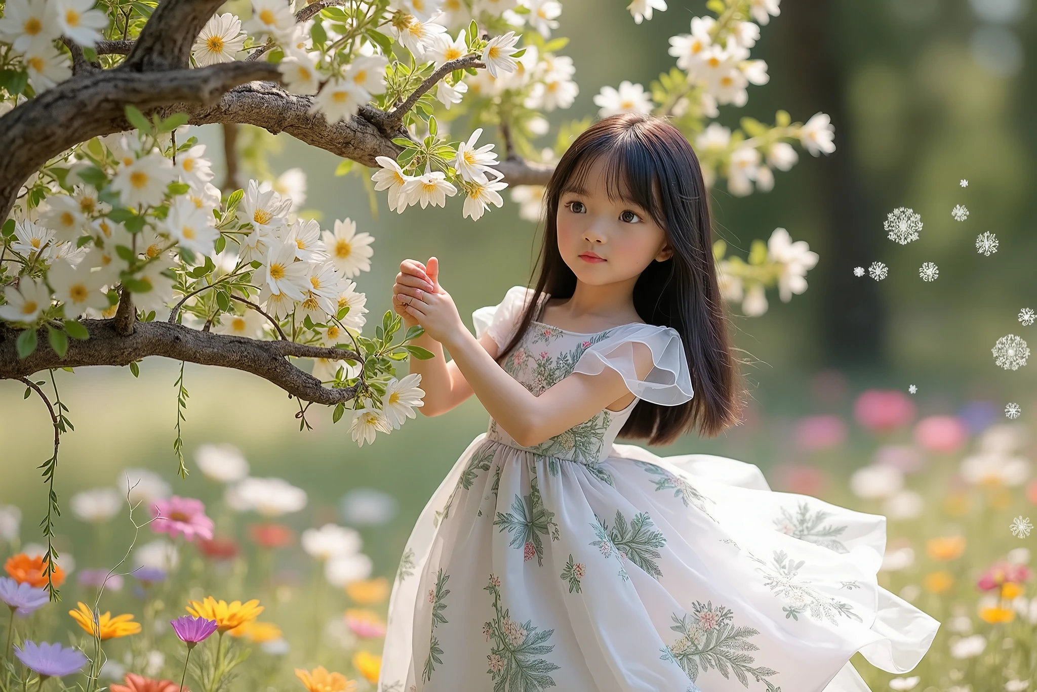 there is a little girl that is standing in the street, Girl in flowers, Young Asian girl, Cute young girl, Cute and lovely, 8K 50mm ISO 10, 7 0 mm portrait, with frozen flowers around her, young and cute girl, photo taken with canon 5d, 60mm portrait, Beautiful young girl, young girl, cute cute